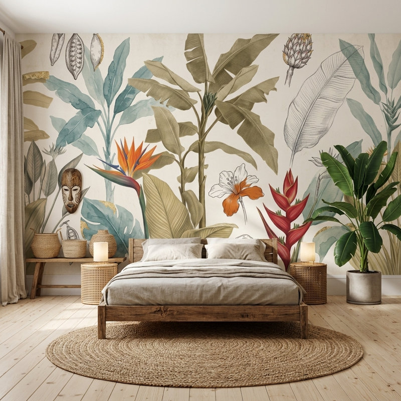 Papier peint botanique tropical, 200 po x 120 po, Peler et coller
