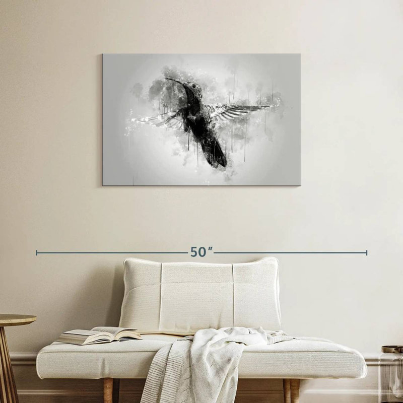 Small Hummingbird Black And White, H 24 po x l 36 po