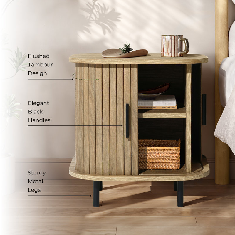 18.9" H Mid Century Modern Nightstand with Sliding Tambour Doors