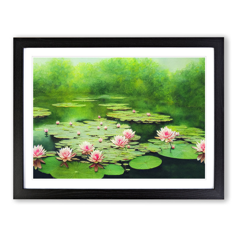 Lily Pond Watercolour Vol.6 - Single Picture Frame Print, Black, 46cm H x 64cm W x 2cm D