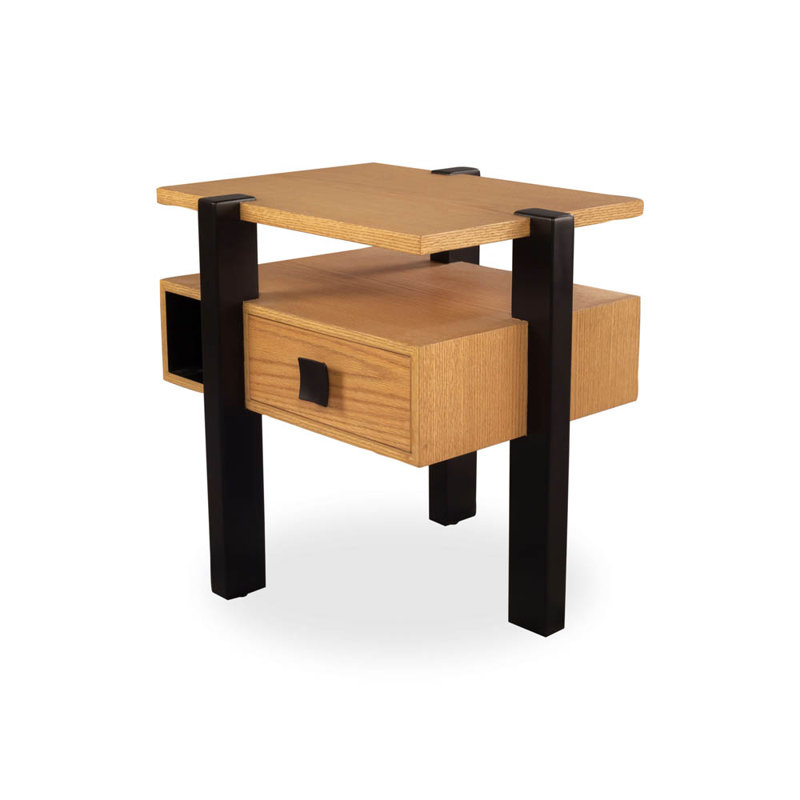 Lethie 62cm W Solid Wood Bedside Table, Dark Brown, Beige, Right Orientation
