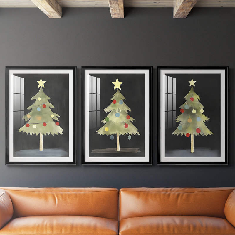 Christmas Holiday Art CXIX - Impression encadrée sur mesure de qualité supérieure - 3 pièces, Noir, H 19 po x l 27 po