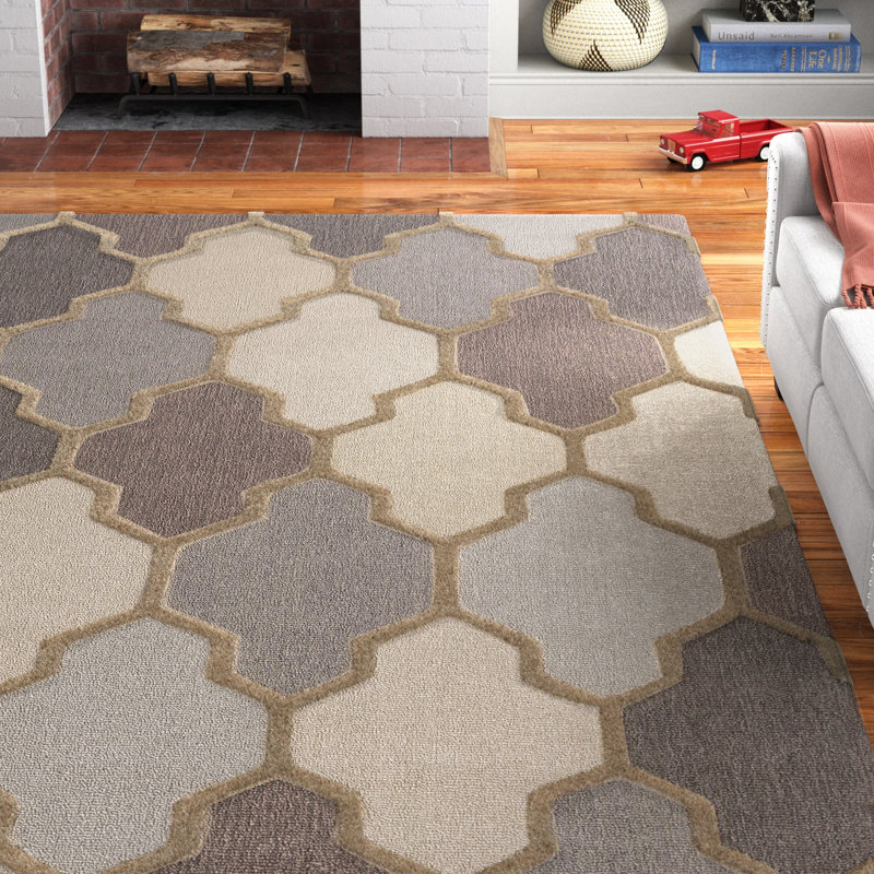Paul Geometric Hand Tufted Wool Area Rug, Rectangle 9' x 13', Gray 
