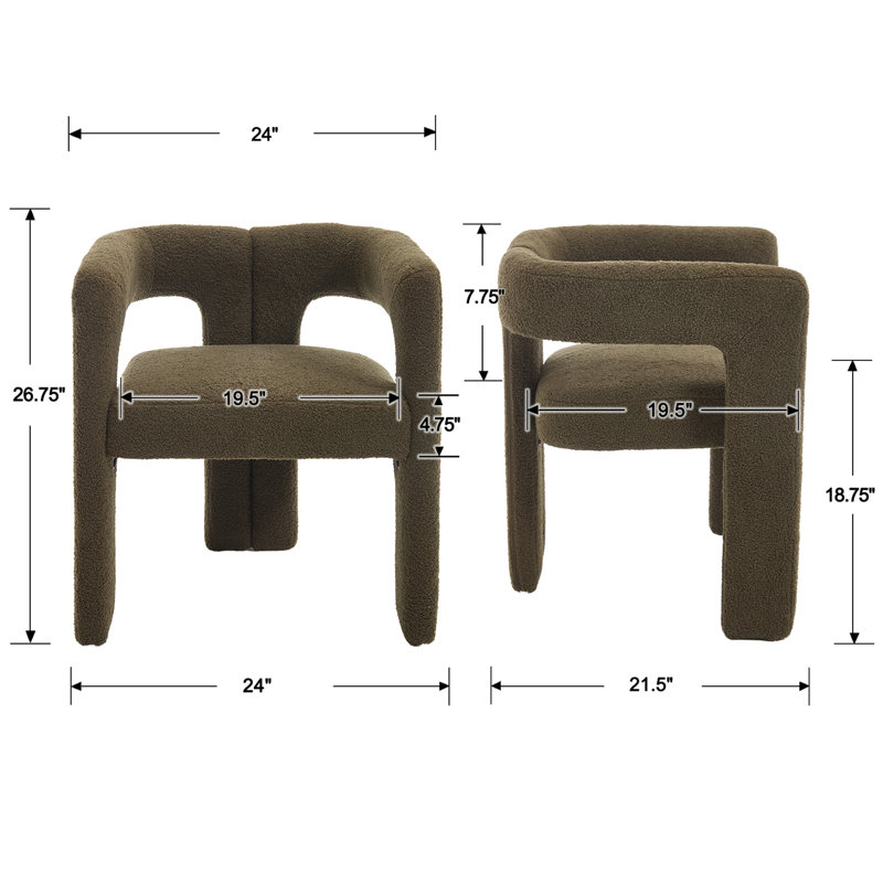 Modern Upholstered Barrel Dining Armchair With Backrest With Solid Wood Legs For Living Room/Dining Room, Green