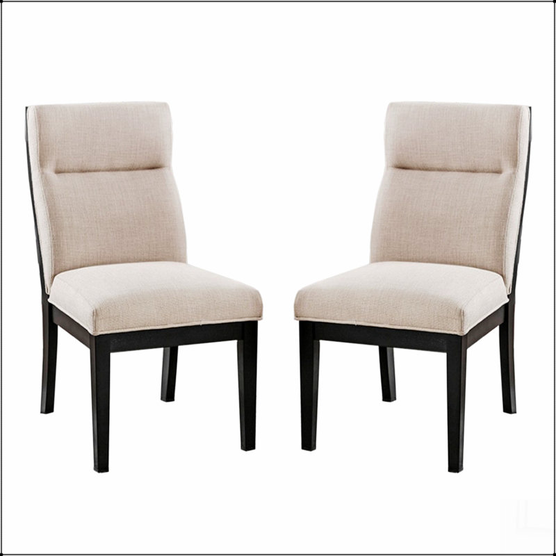 Ensemble de 2 chaises de salle à manger rembourrées en tissu noir et beige