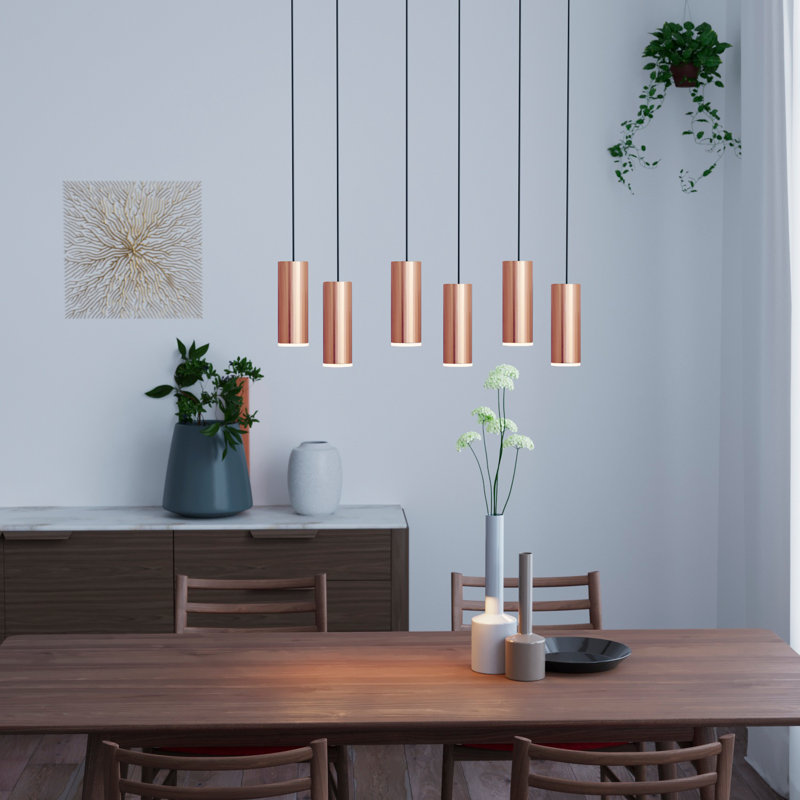 Luminaire suspendu cylindre grappe 6 lumières Bludovice, Cuivre