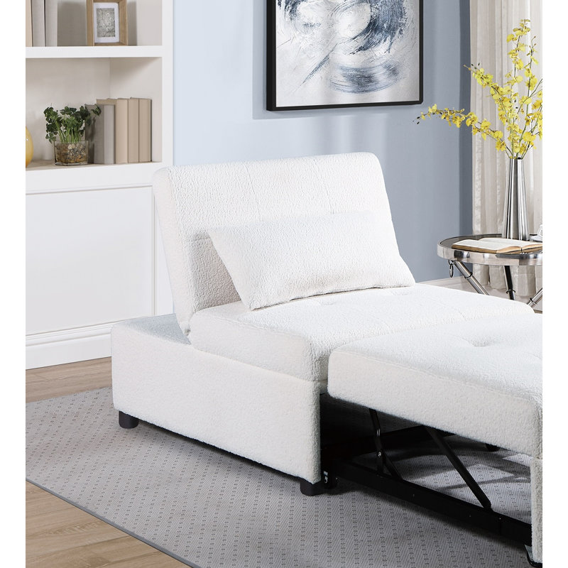 Fauteuil convertible blanc avec coussin et revêtement en tissu une pièce