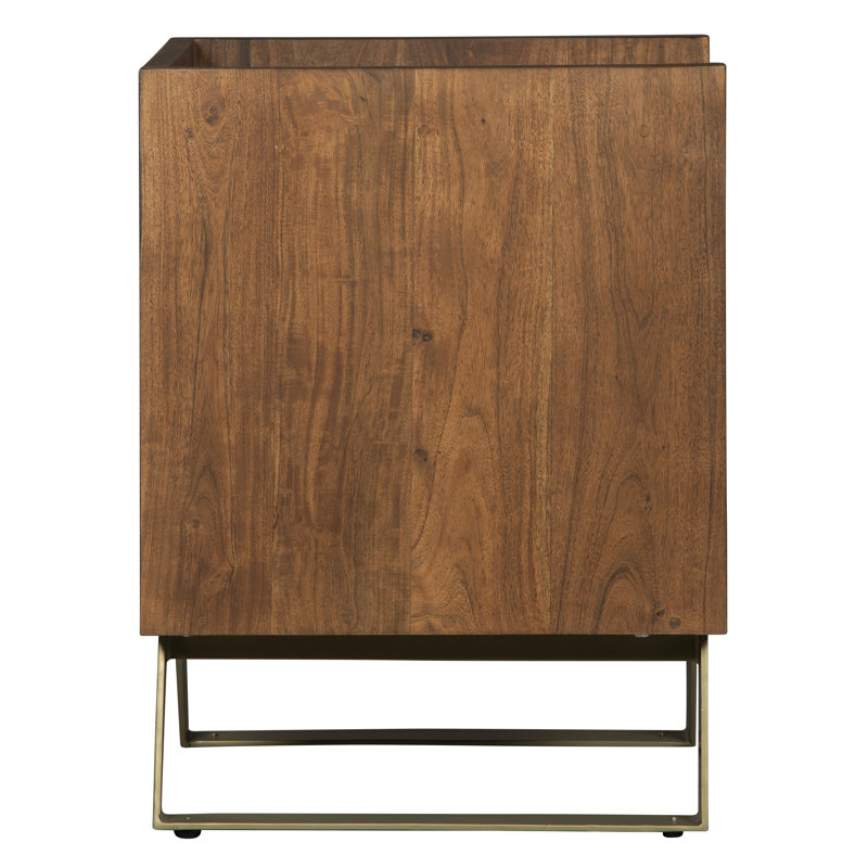 2-Drawer File Cabinet In Solid Acacia Wood With Brass Base