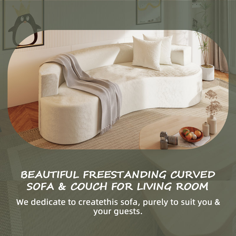80'' Modern Sectional Sofa Soft Curved Backrest Lamb Velvet Comfy Cloud Couch with 2 Pillows Deep Seat for Living Room Furniture Sets, Apartment All Foam Sofa  NO Frame