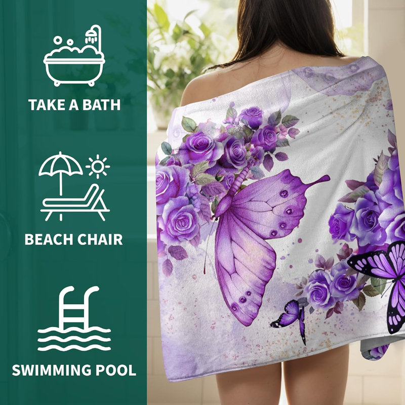 Serviette de plage mauve Butterfly Rose