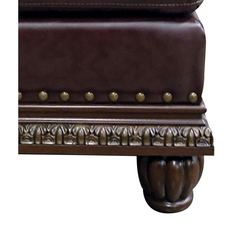 Cawthon Transitional 26" W Tufted Rectangle Ottoman in Espresso and Cherry