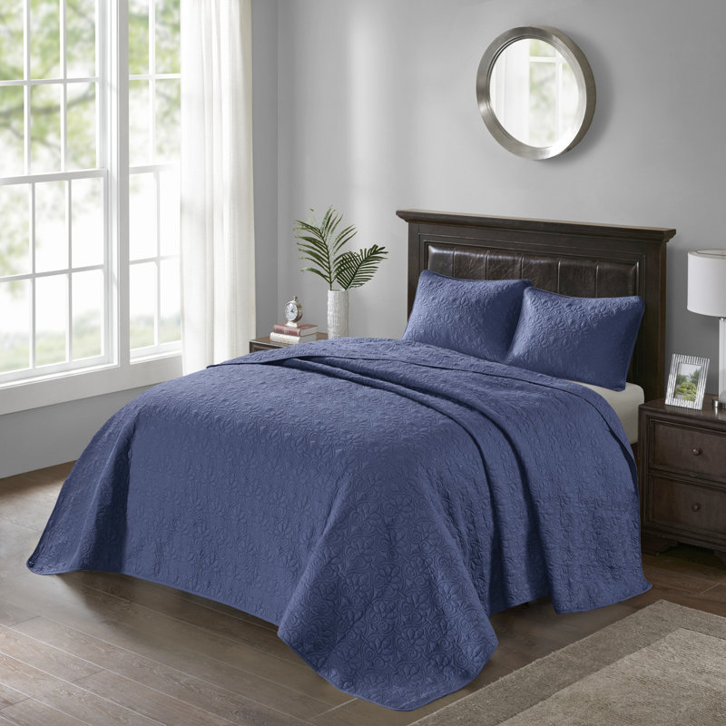 Ensemble de couvre-lit réversible bleu marine, Marine, Couvre-lit pour grand lit + 2 taies décoratives