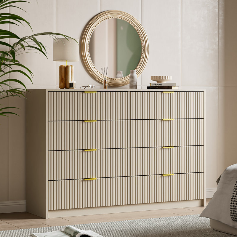 Commode double 8 tiroirs, l 55 po , Beige