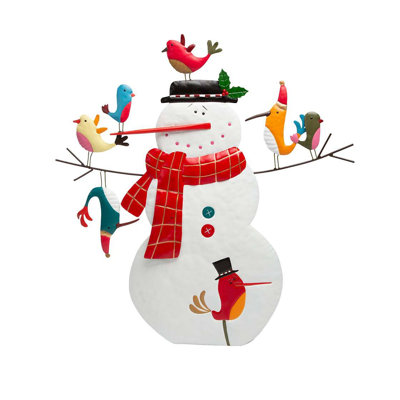 Figurine de jardin bonhomme de neige et oiseaux