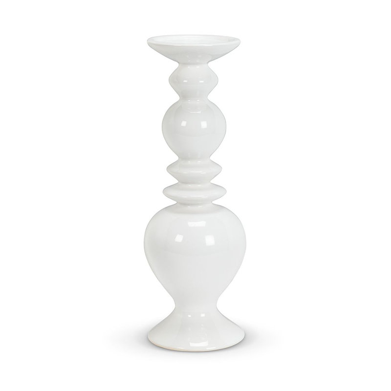 Bougeoir de table en céramique, Blanc, H 14 po x l 6 po x P 6 po