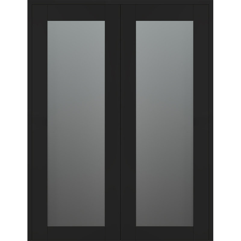 Double porte française Avon en bois manufacturé massif et verre, Noir mat, 71,75 po x 79,37 po, Réversible