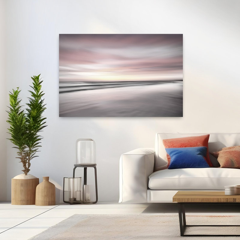 Nuage rose abstrait art serein plage sereine, H 32 po x l 48 po