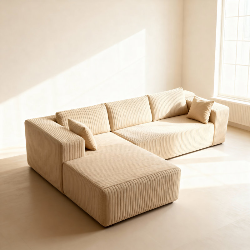 Castillon Cloud Sectional Couch In Two Boxes, Compressed Modular Sectional Sofa With Deep Seat, Beige Corduroy
