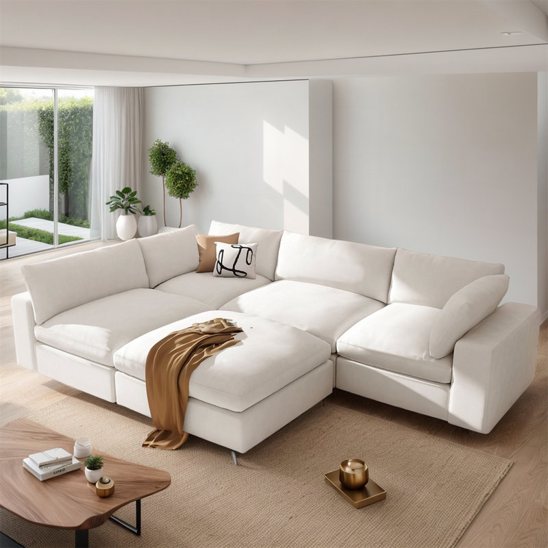 Canapé modulaire moderne pour 5 personnes, Polyester beige