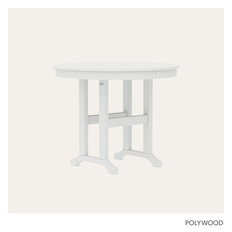 POLYWOOD Round Farmhouse Dining Table, White, 36"