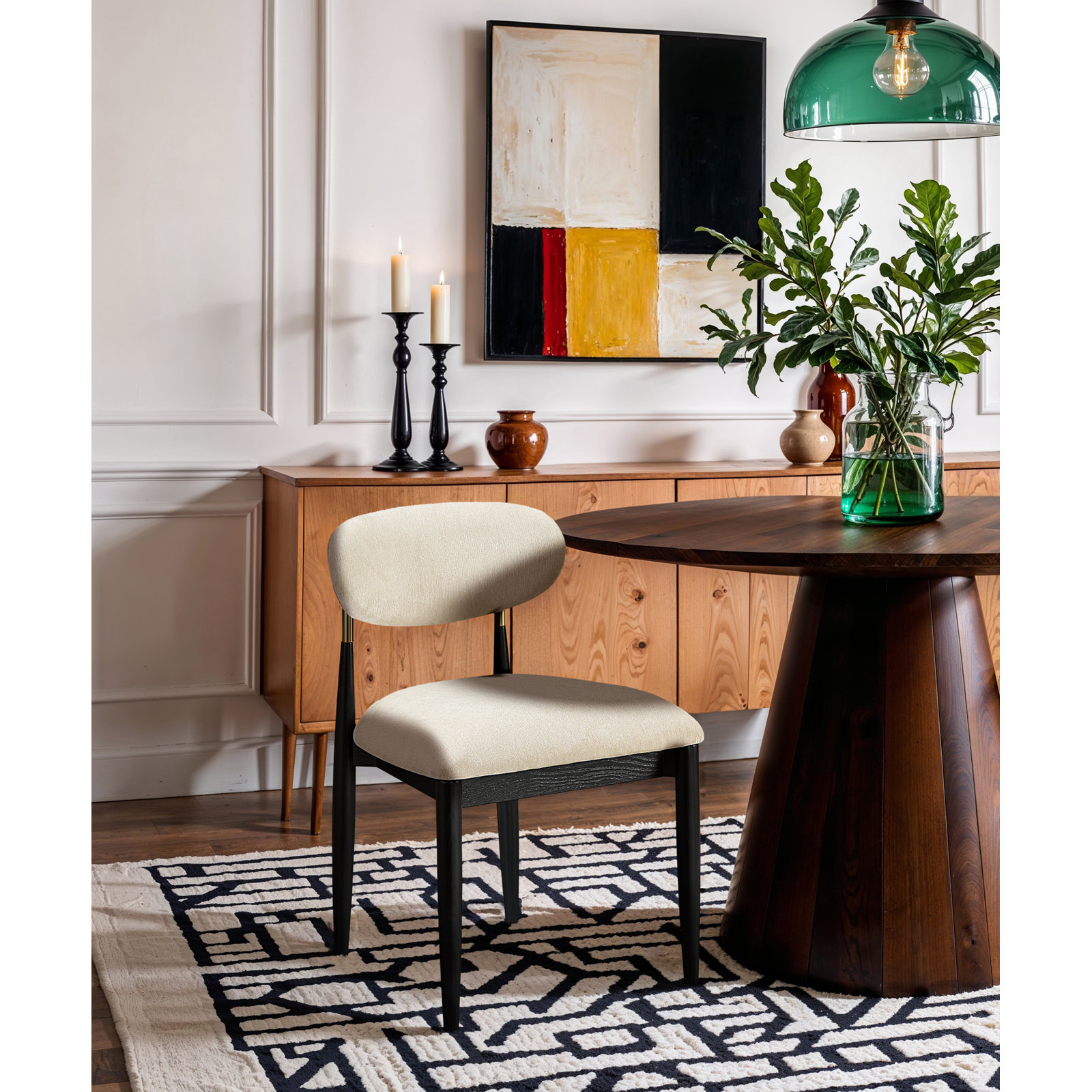 Eligah Performance Upholstered Dining Side Chair, Beige, Stained Black / Brushed Brass