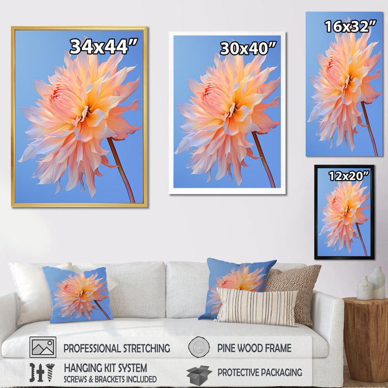 Corail dahlia dans le vent sur toile, H 44 po x l 34 po x P 1,5 po, Toile tendue