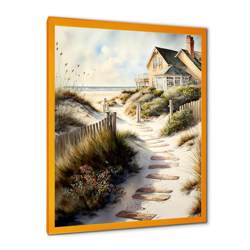 Path to Beach House VI - reproduction sur toile, Toile encadrée dorée avec coins fermés, H 40 po x l 30 po x P 1,5 po