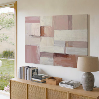 Tonal Minimalism Canvasabstract Rectangular Art In Blush Pink Cream And Soft Canvas Wall Art Ready To Hang Gallery Wrapped Home Decor
