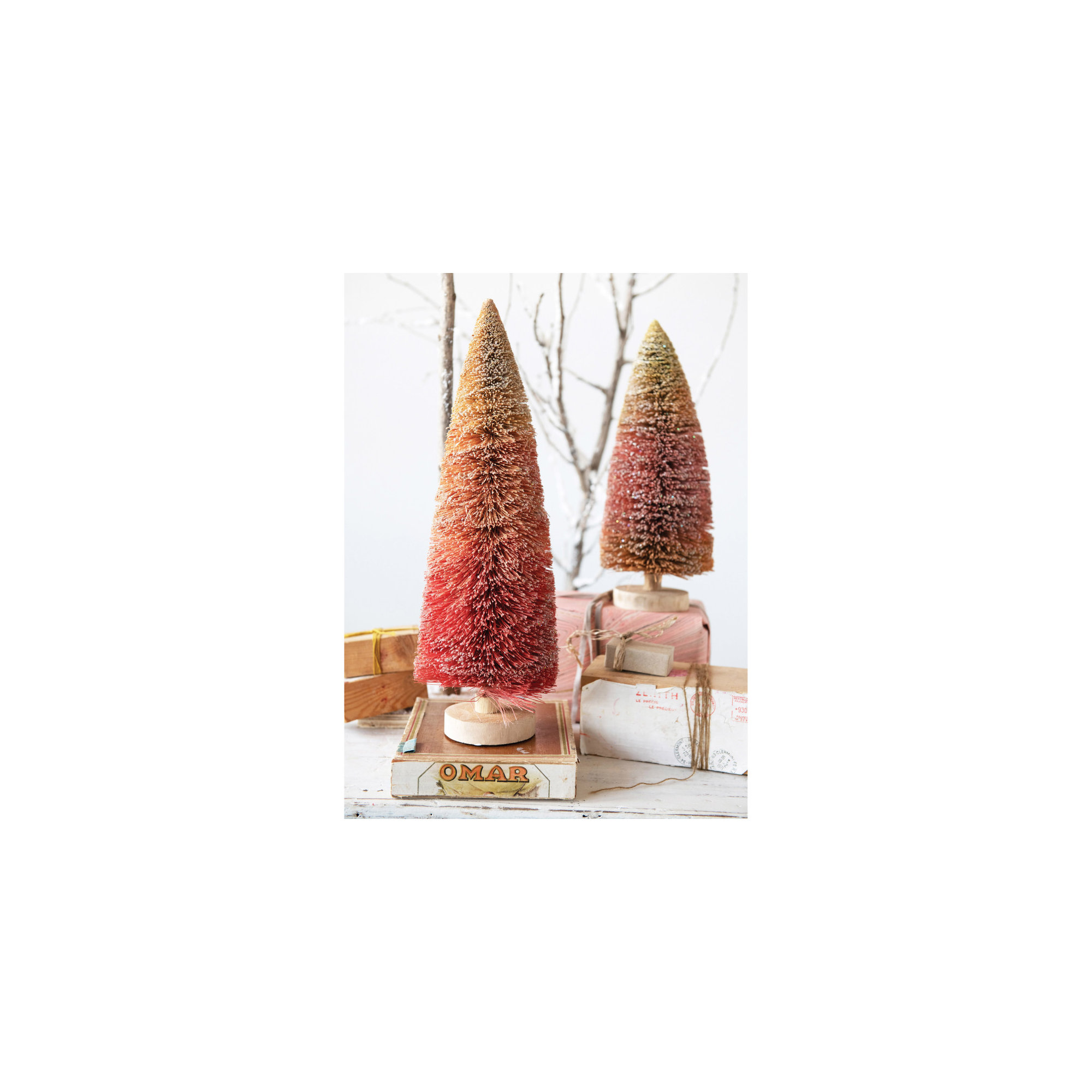 Sisal Bottle Brush Tabletop Tree, Pink Ombre, 16.5" H x 4.75" W x 4.75" D