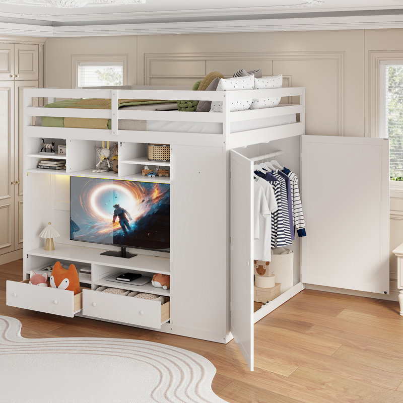 Loft Bed With Drawers, White