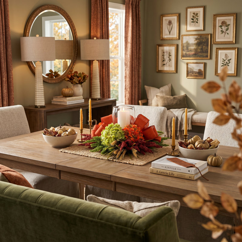 Harvest Hydrangea Fall Centerpiece with Candleholder