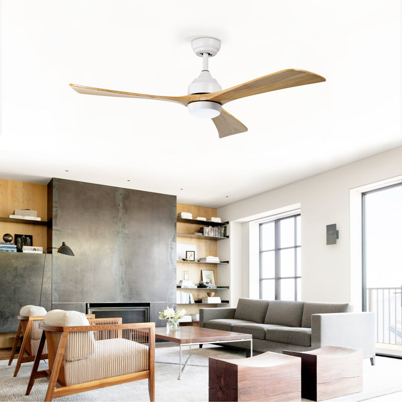Ventilateur de plafond en bois à 3 pales avec lumière DEL, ventilateur de plafond intérieur moderne avec télécommande