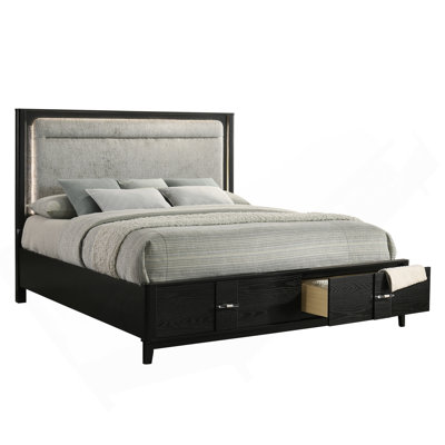 Ensemble de chambre à coucher moderne 5 pièces avec très grand lit linéaire en bois et à DEL gris