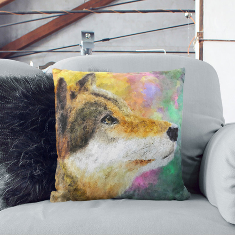 Abstract Wolf Vol.1 Square Throw Cushion, 55cm H x 55cm W x 20cm D, Black