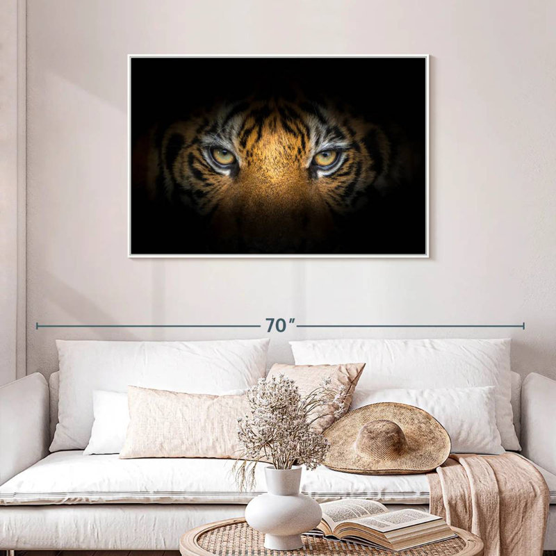 Tigre féroce, Cadre flottant blanc, 43 po x 29 po