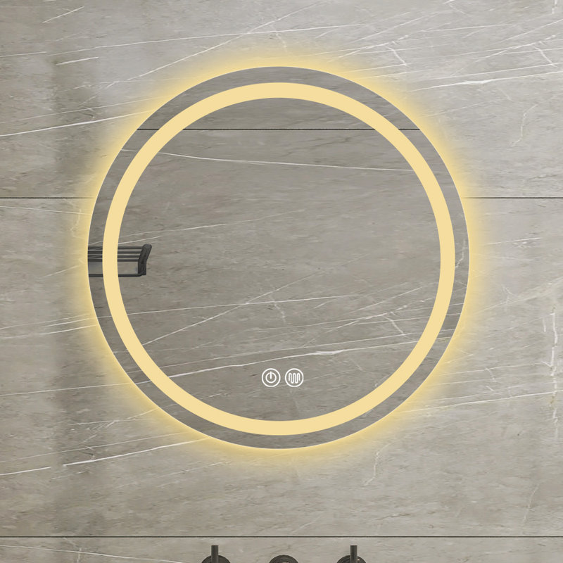 Miroir de salle de bain H LED, 27,56 po x 27,56 po