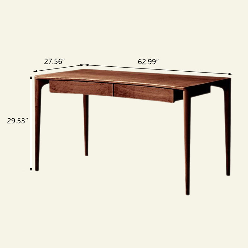 Bureau rectangulaire brun en bois massif minimaliste, H 29,53 po x l 62,99 po x P 27,56 po