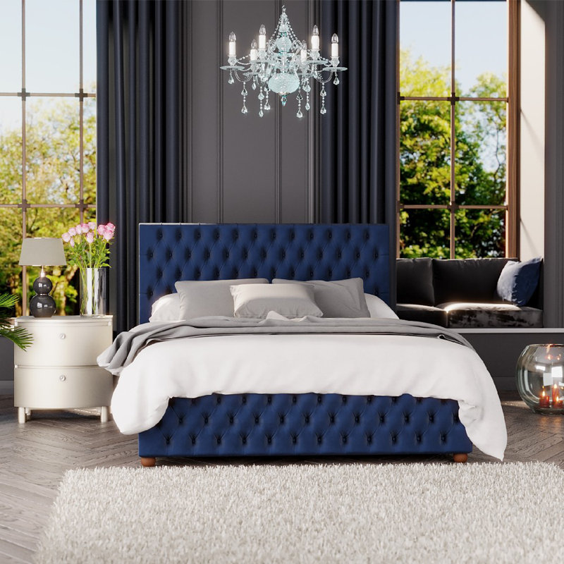 Upholstered Ottoman Bed, Double (4'6), Navy