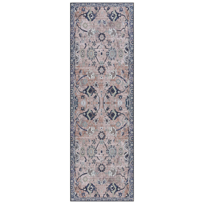 Tapis bleu clair / bleu marine Danna Performance, Tapis de couloir 2 pi 6 po x 8 pi