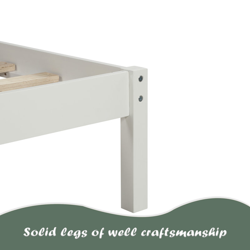 Base de lit plateforme avec tête de lit, Lit double, Blanc