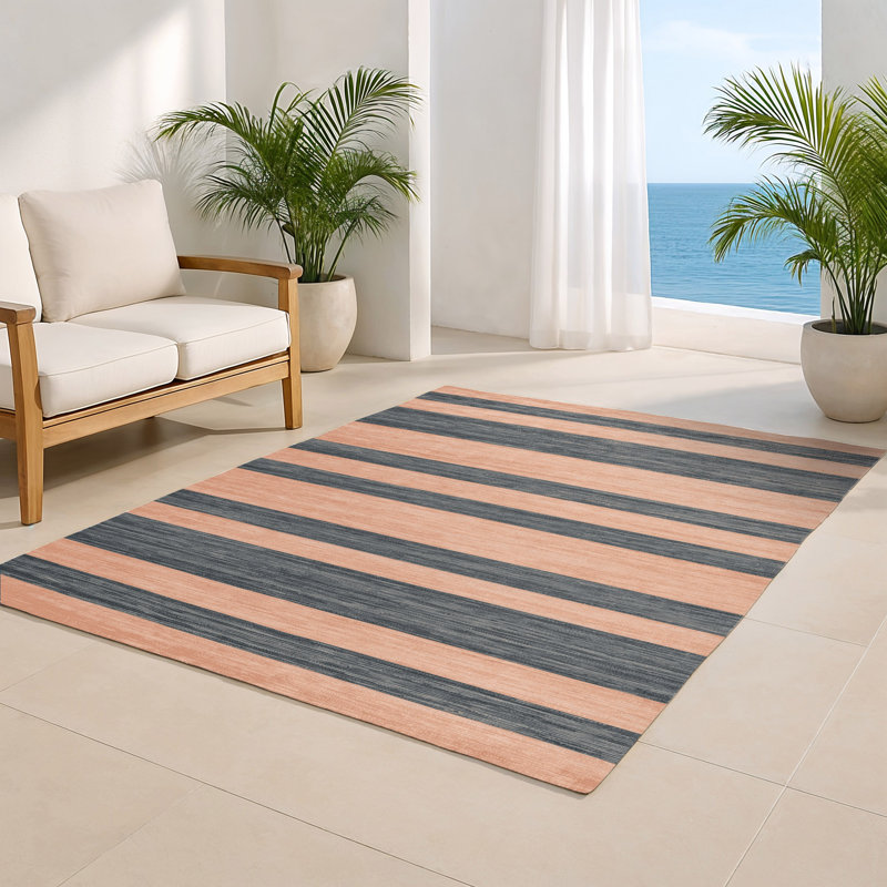 Tapis intérieur / extérieur beige HorizontalStripes, Rectangle 5 pi x 7 pi
