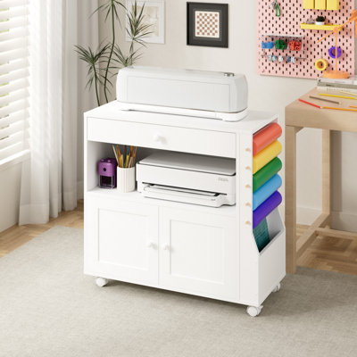 Craft Storage Cabinet with lockable Wheels, Freestanding Craft Organizer for Cricut Machines, Vinyl, Tools, and Craft Supplies