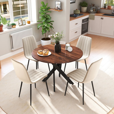 36in Round Dining Table Sets with Velvet Dining Chairs