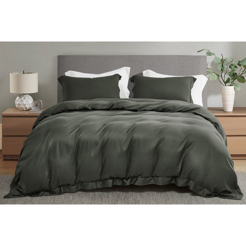 Tencel Lyocell Bedding Collection Silky Cooling Tencel Sateen Duvet Cover Set, King, Slate Gray