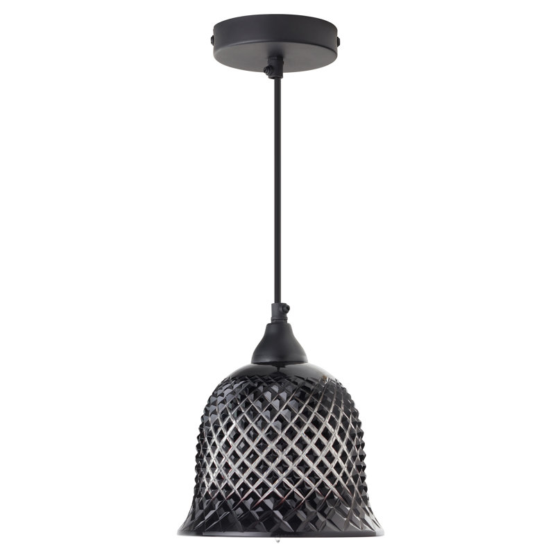 7"W Hamza Black Handblown Glass Bell Shade Pendant - Winston Porter