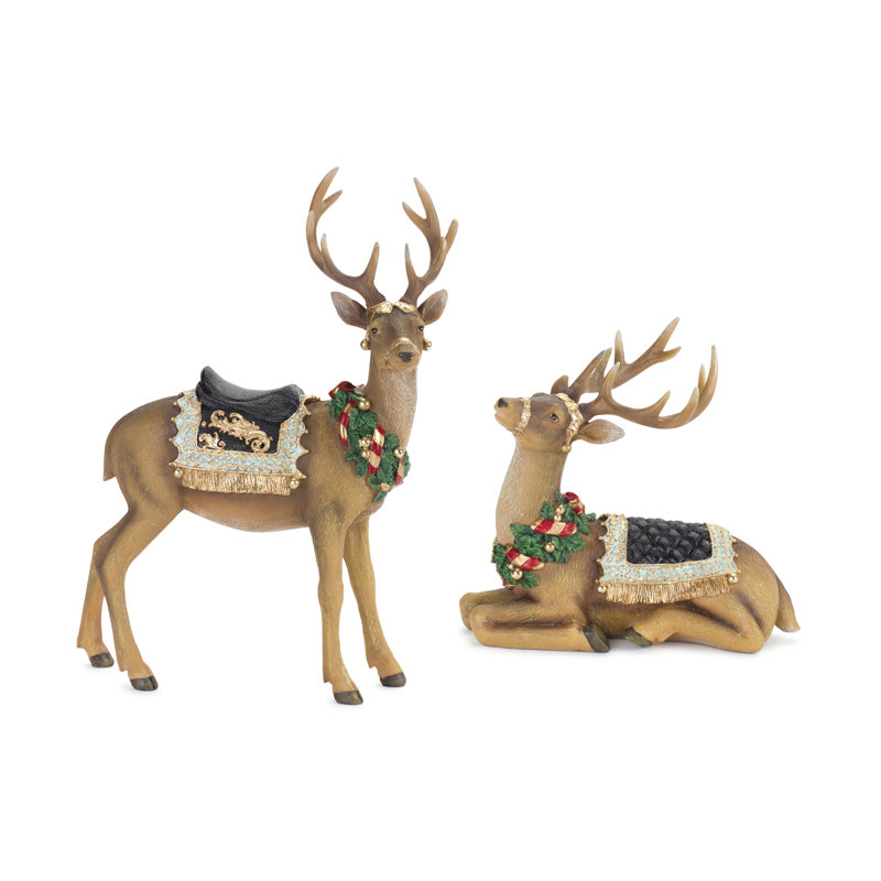 Ensemble de cerfs en résine 2 pièces