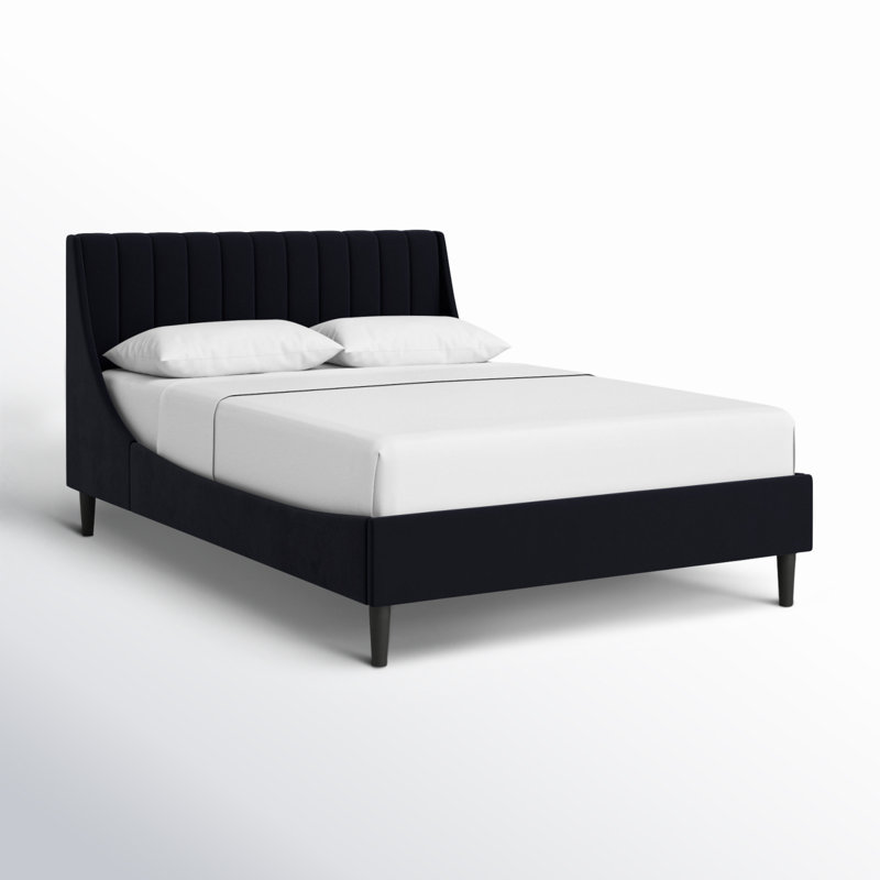 Lit plateforme tapissier Helaina, Grand, Velours noir anthracite
