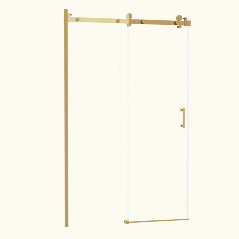 Porte de douche simple coulissante - Verre trempé de 8 mm avec cadre en acier inoxydable 304, Doré