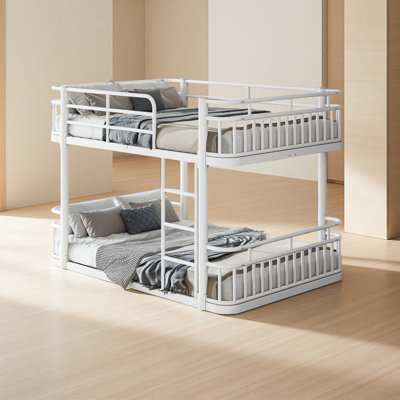 Bunk Bed with Ladders  Guardrails, Upgraded Round-Pipe Metal Frame, Stylish  Versatile for Any Room