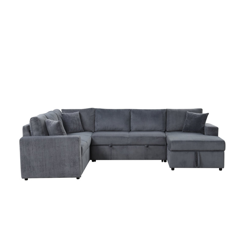Canapé-lit modulaire en velours côtelé l 123 po Ruxley avec méridienne de rangement orientée à droite et coussins décoratifs